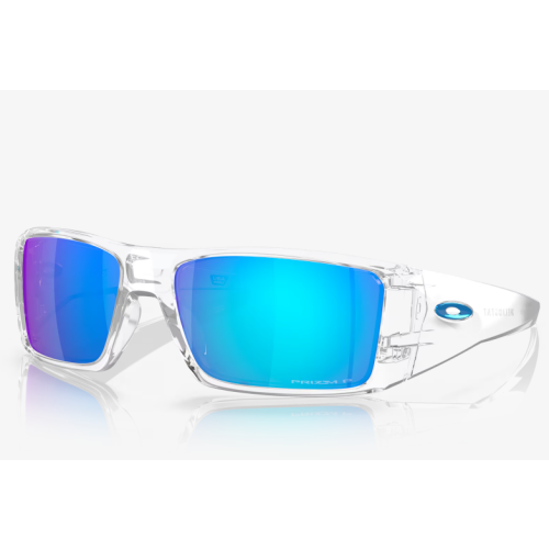 Oakley Heliostat Sunglasses Clear Frame Prizm Sapphire Polarized Lenses