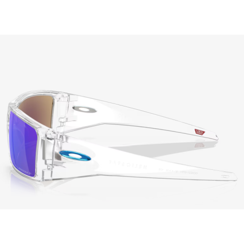 Oakley Heliostat Sunglasses Clear Frame Prizm Sapphire Polarized Lenses