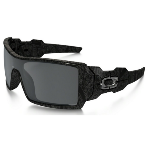 Oakley Oil Rig Sunglasses Black With Text Frame Grey Lenses