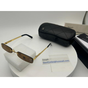 Chanel Brown Gold Crystal CC Logo Sunglasses
