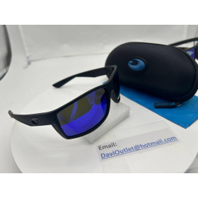 Costa Half Moon Sunglasses Shiny Black Frame Blue Mirror Polarized Glass Lense