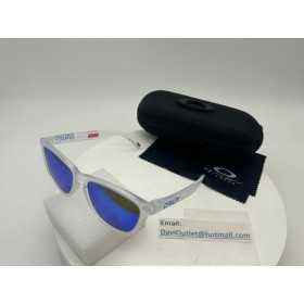 Oakley Frogskins Clear Frame Sky Blue Lens Rectangular Sunglasses